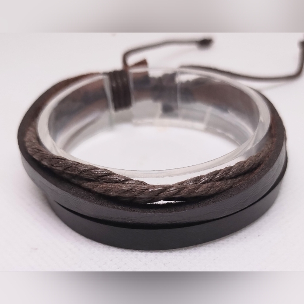 Men's Bracelet Leather Braided Layered Brown New f38